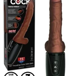 King Cock Plus - 7.5 Inch Thrusting Cock With Balls Brown