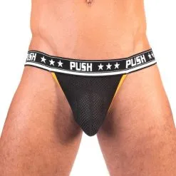 Push - Jockstrap Premium Mesh - Noir/jaune -Poppers Soldes Boutique push jockstrap premium mesh noir jaune 4 1 8978