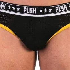 Push - Slip Premium Mesh Hole - Noir/jaune -Poppers Soldes Boutique push slip premium mesh hole noir jaune 4 1 7667